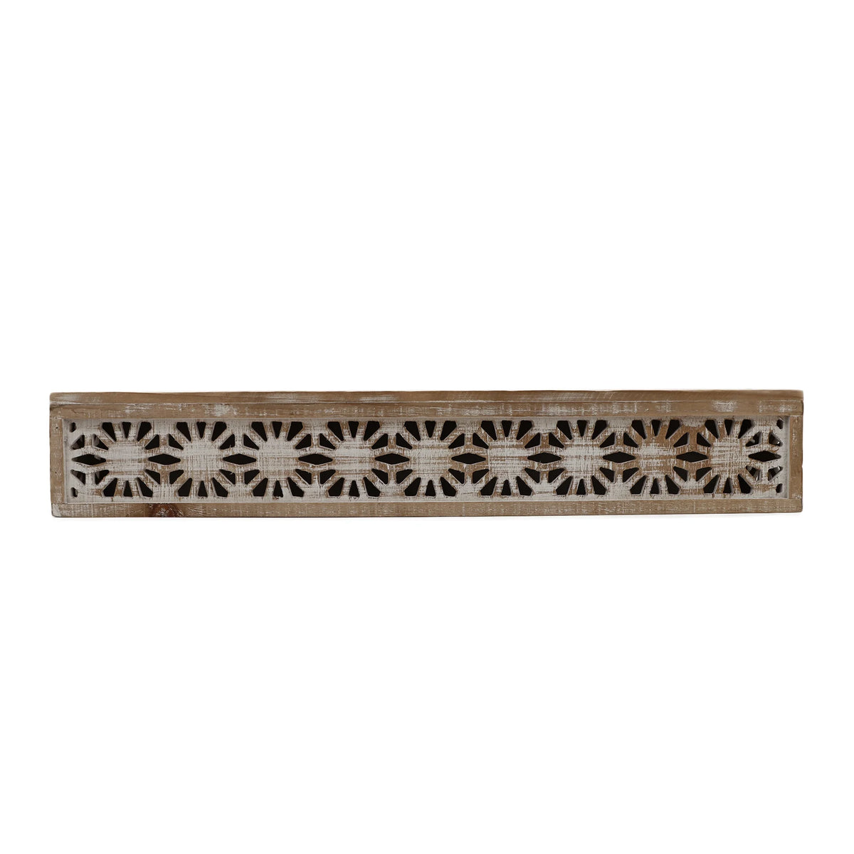 Hand-Carved Wooden Floral-Patterned Floating Wall Shelf X672473