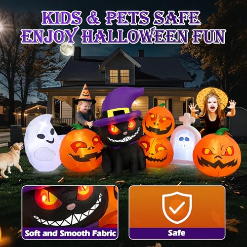 8 FT Halloween Inflatable Pumpkin Black Cat with LED Lights C759