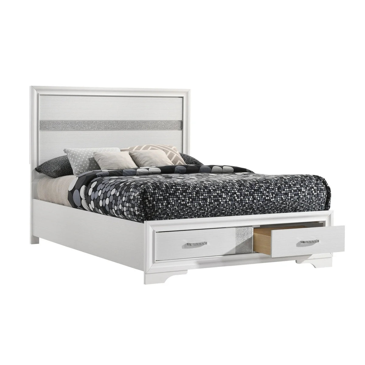 White Full Size Panel Bed with 2 Storage Drawers C27919