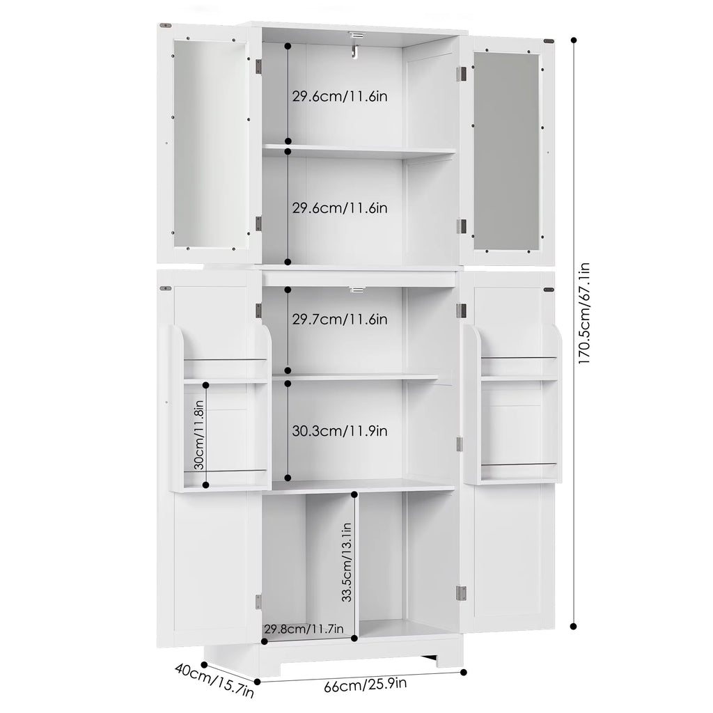 White Frosted Glass Kitchen Pantry Cabinet D8806