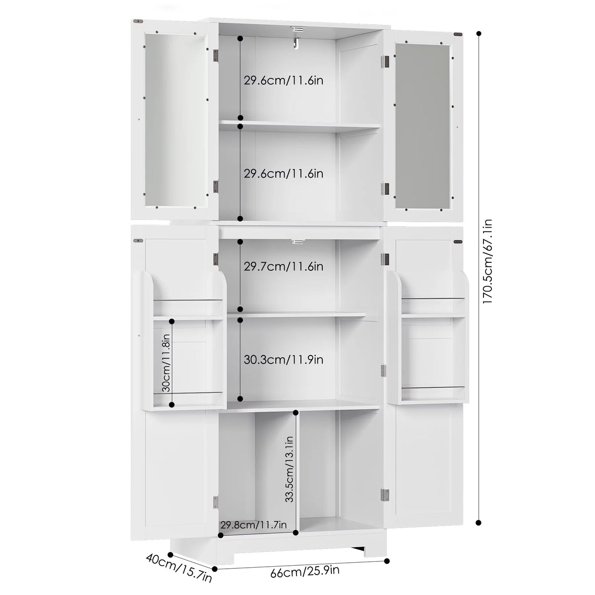 White Frosted Glass Kitchen Pantry Cabinet D8806