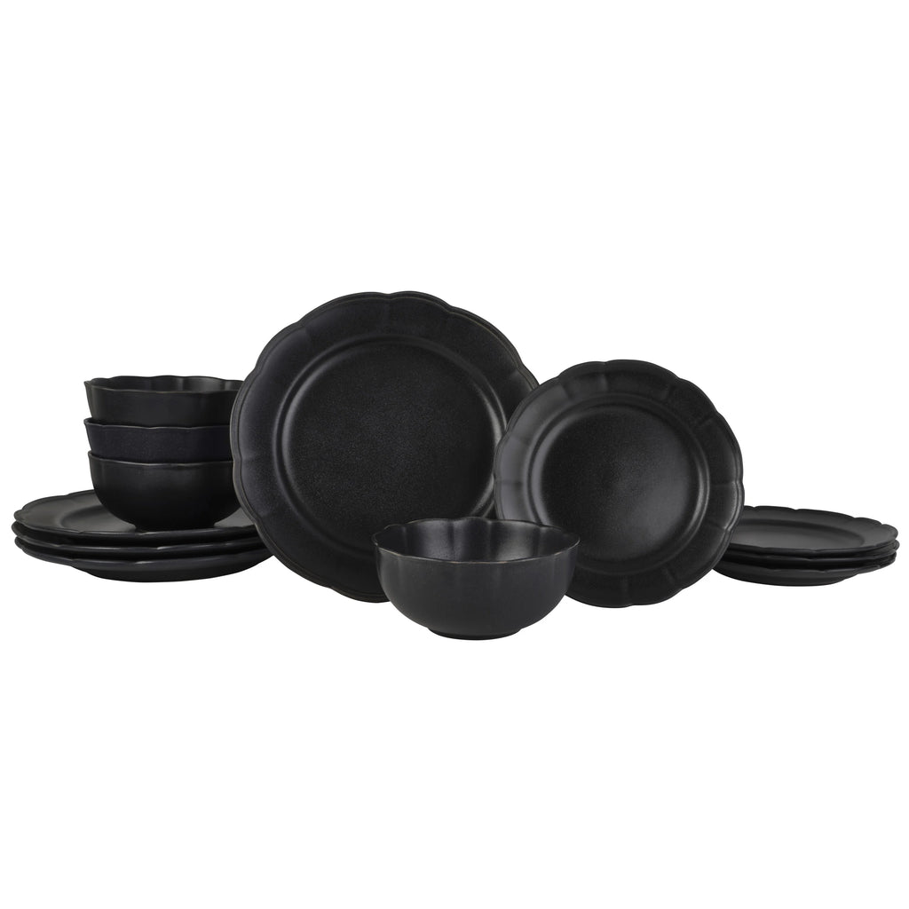 Black 12 Piece Stoneware Dinnerware Set M603