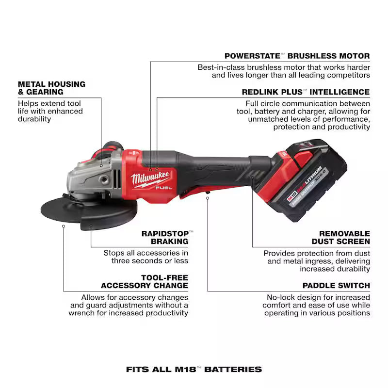 18V Brushless Cordless 4-1/2 in./6 in. Grinder and Hammer Drill L795305
