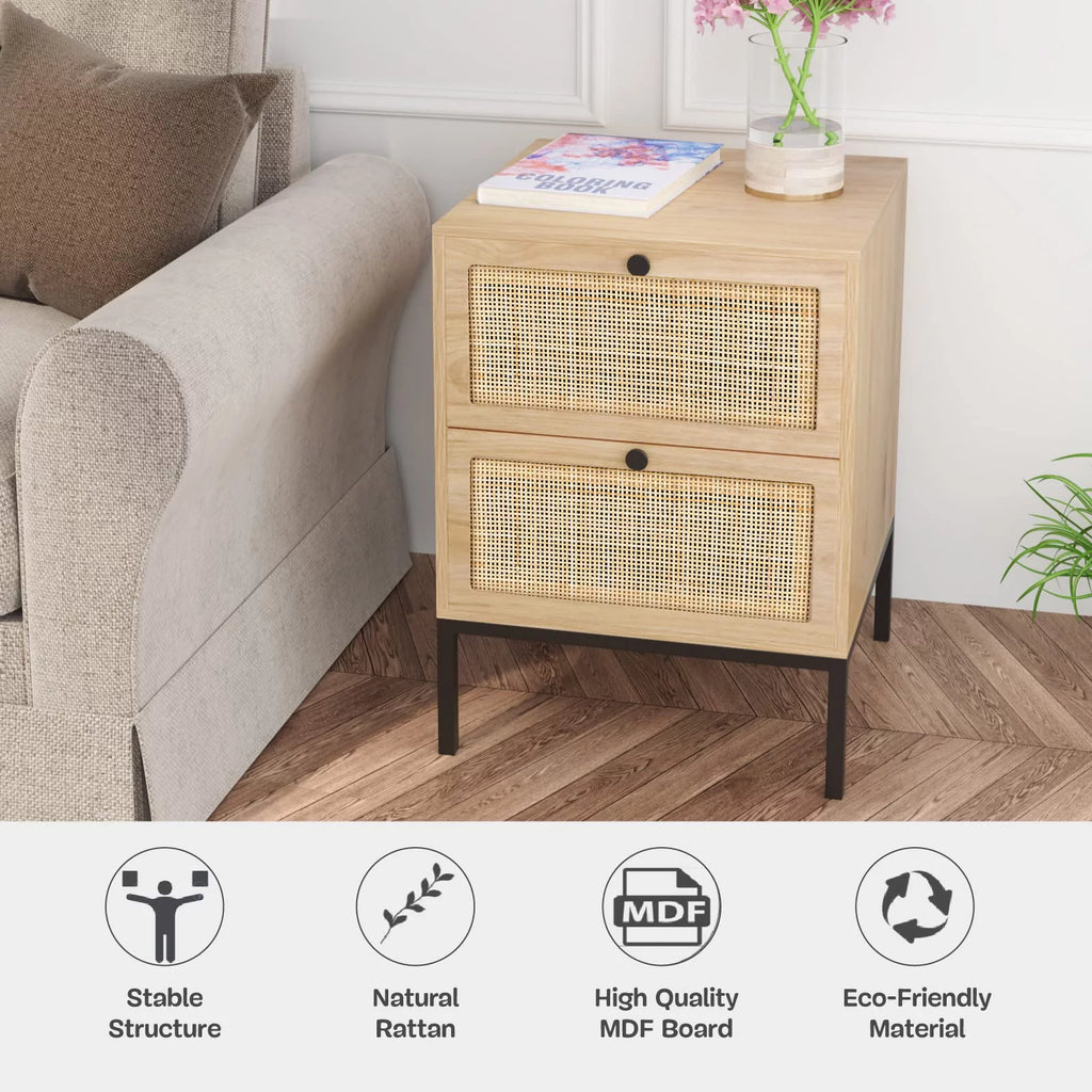 Set of 2 Rattan Storage Drawers and Shelf Nightstands A900341