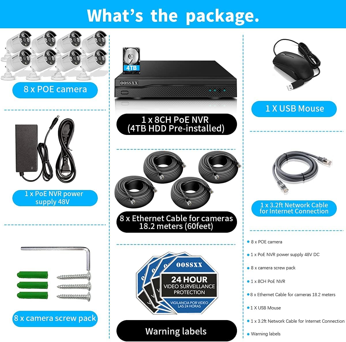 8 Channel POE Security Camera System with 8 IP67 Waterproof Cameras and Audio I2702