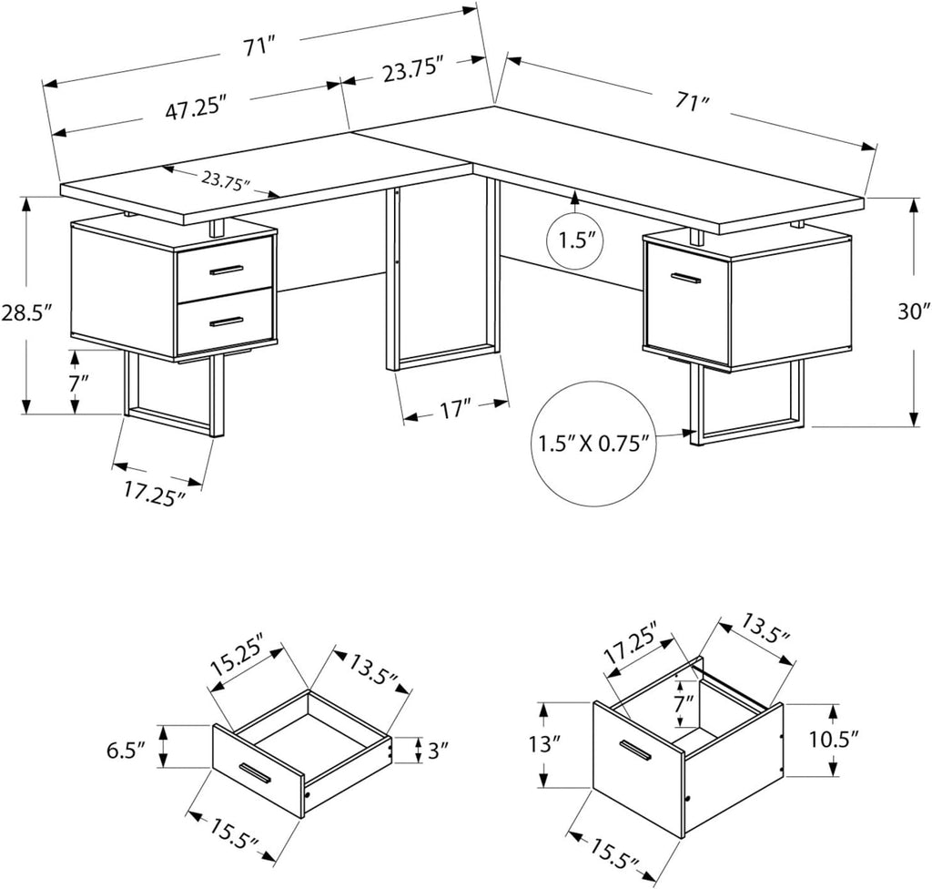 Black Reversible Corner Desk with Drawers and File Cabinet V256368