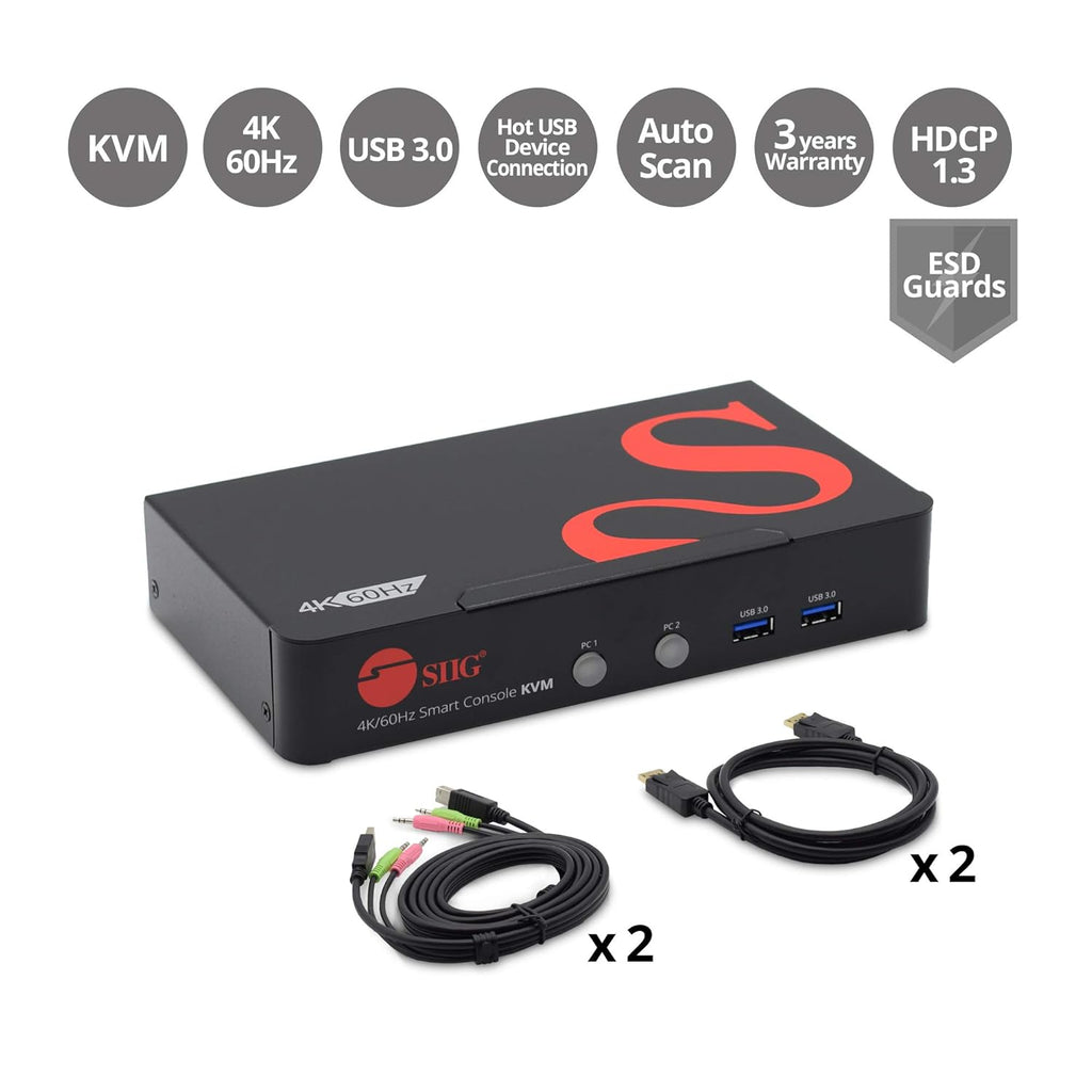 4K DisplayPort 2 Port KVM Switch with Audio and Microphone Q339