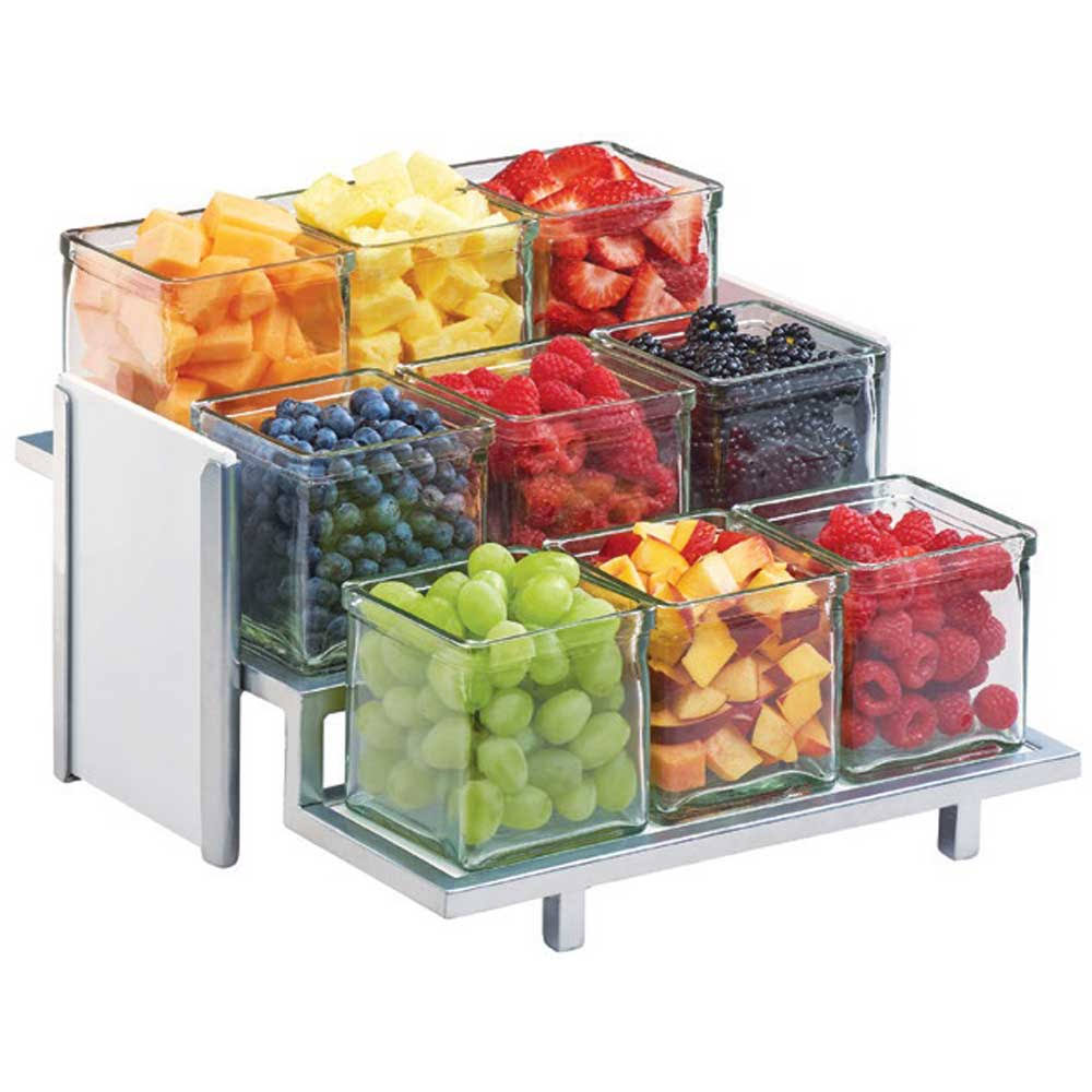 White 3-Tier Bamboo & Silver Steel Nine Jar Display E6122
