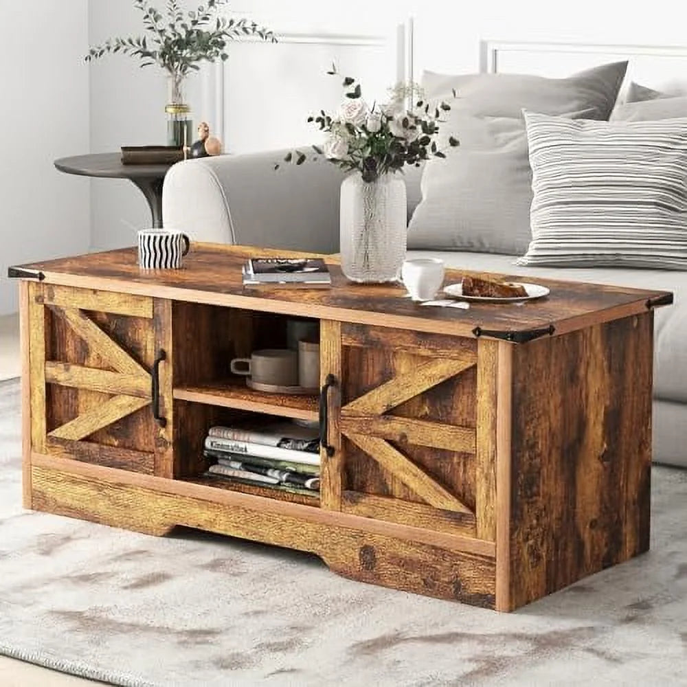 White Coffee Table with Barn Doors B261946
