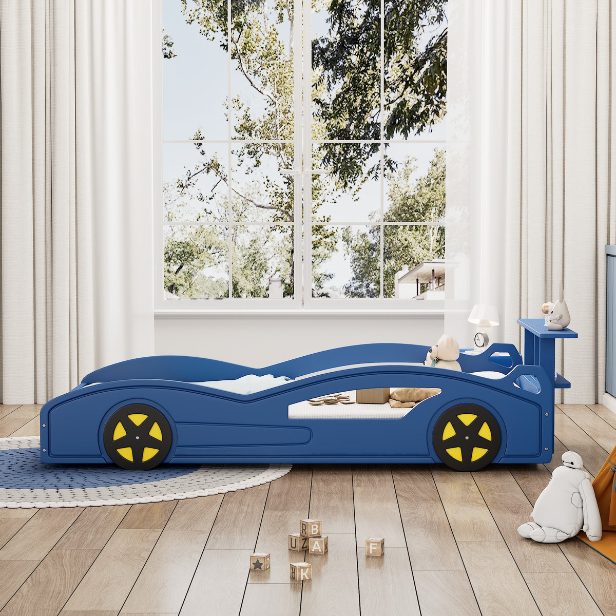 Wooden Car-Shaped Platform Twin Bed with Wheels Z329
