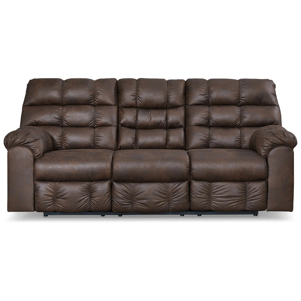 90 Inch Reclining Sofa with Drop Down Table and 2 Cup Holder, Dark Brown F687057