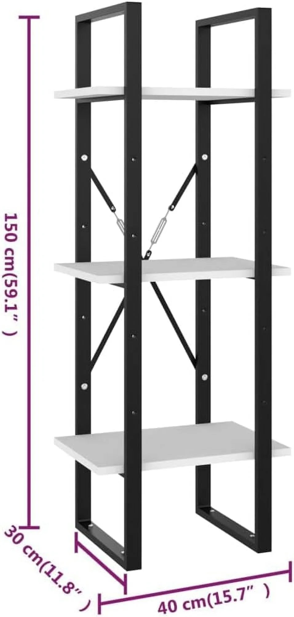 White 3-Tier Engineered Wood Bookshelf K7436