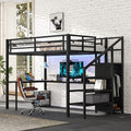 Black Full Loft Bed with L-shaped Desk, USB, Wardrobe & Stairs Z8500