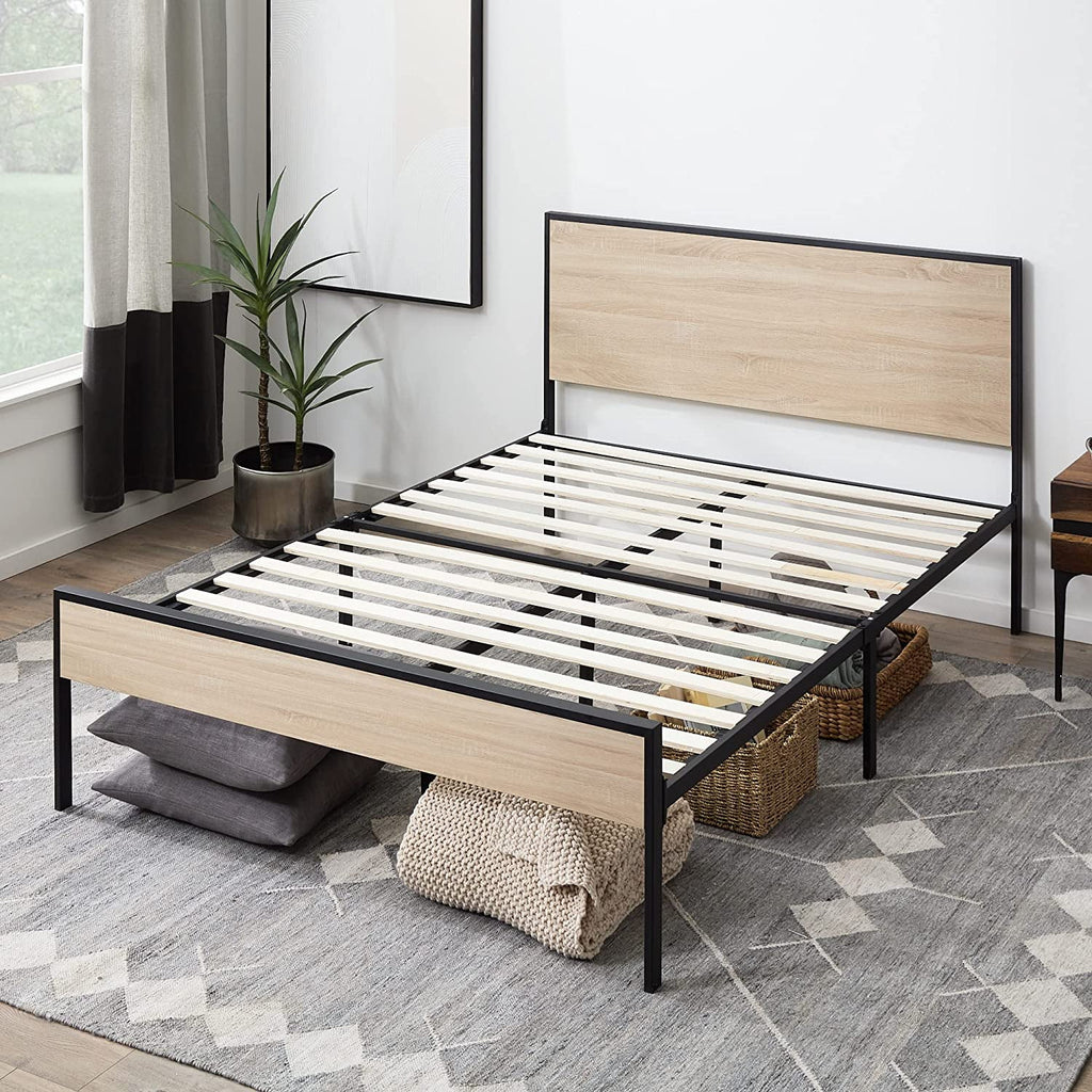 Metal Platform Bed with Wood Headboard and Footboard K21991