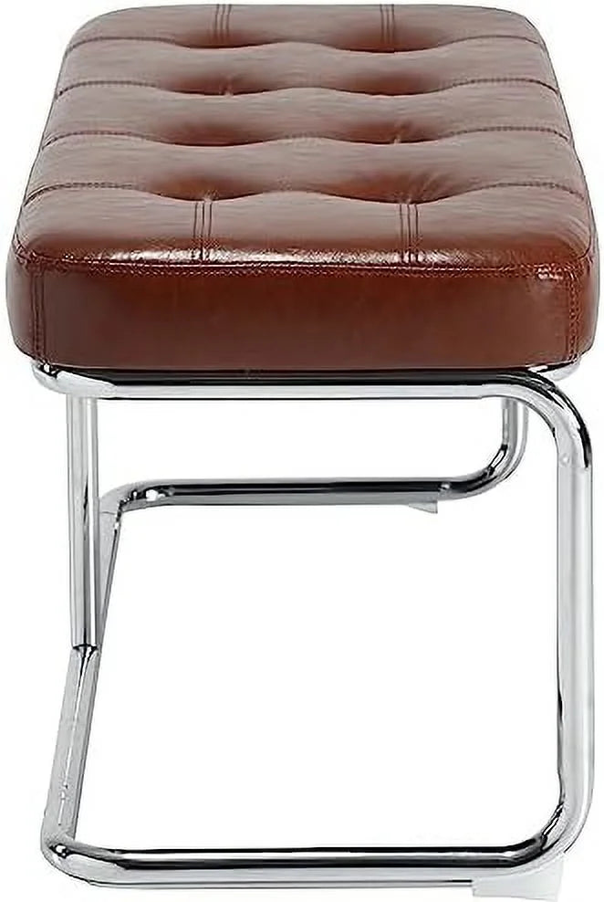 39 Inch Upholstered Leather Dining Bench with Metal Legs V364