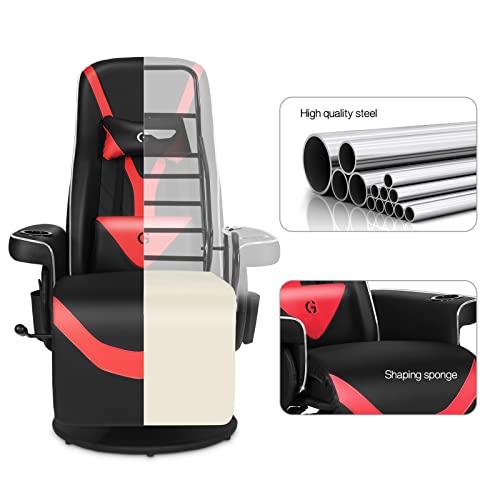 Black White Ergonomic Recliner Gaming Chair with Footrest and Cupholders J21111