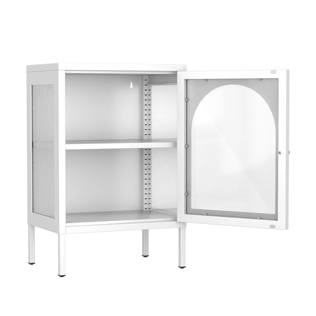 White Metal Buffet Storage Cabinet with Glass Doors K936508