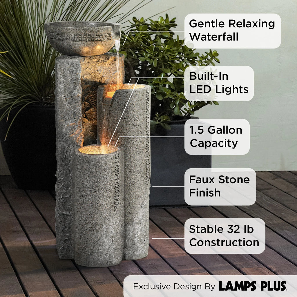 Cascading Outdoor Floor Water Fountain with LED Light 34 1/2" U8496