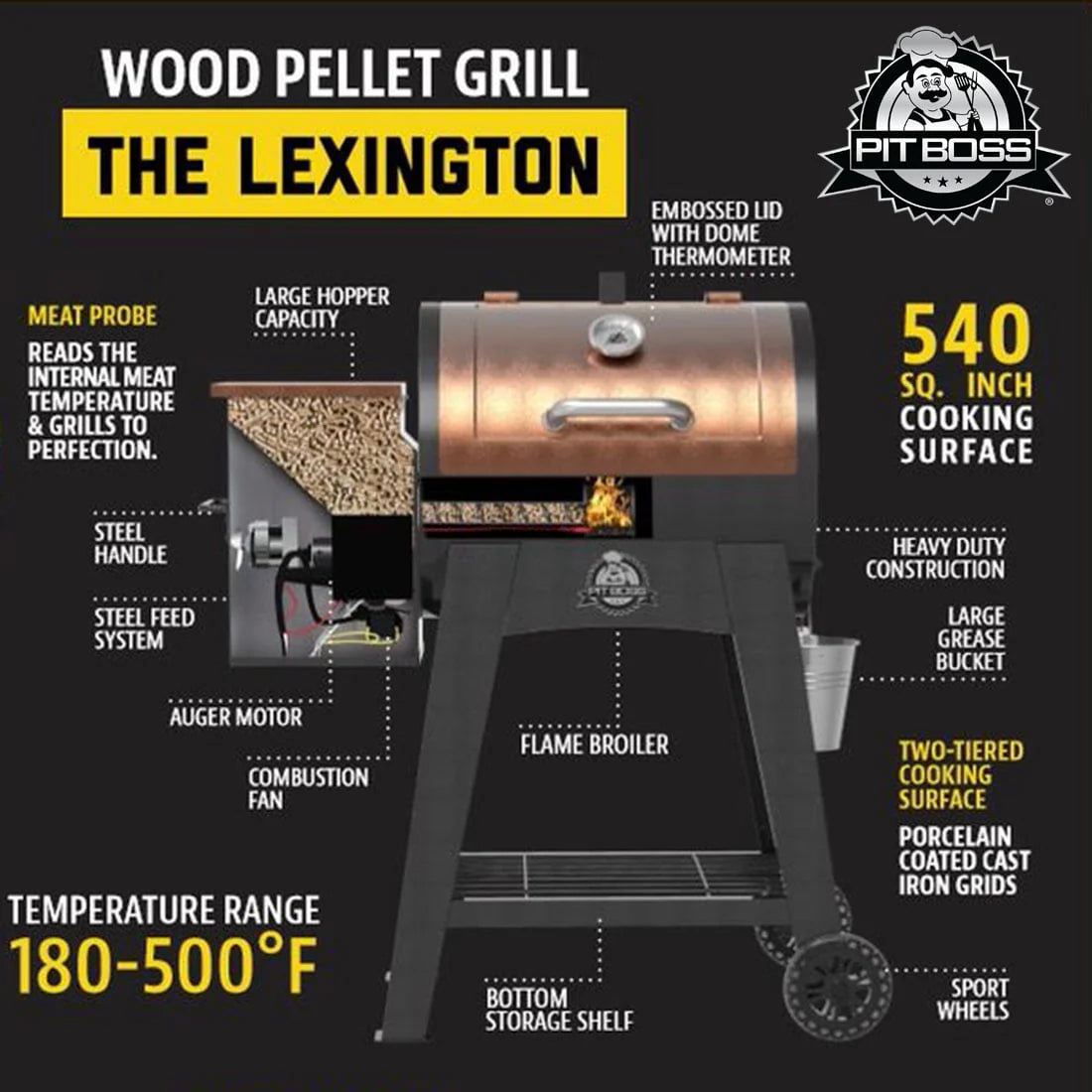 Wood Pellet Grill With Flame Broiler and Meat Probe B5977