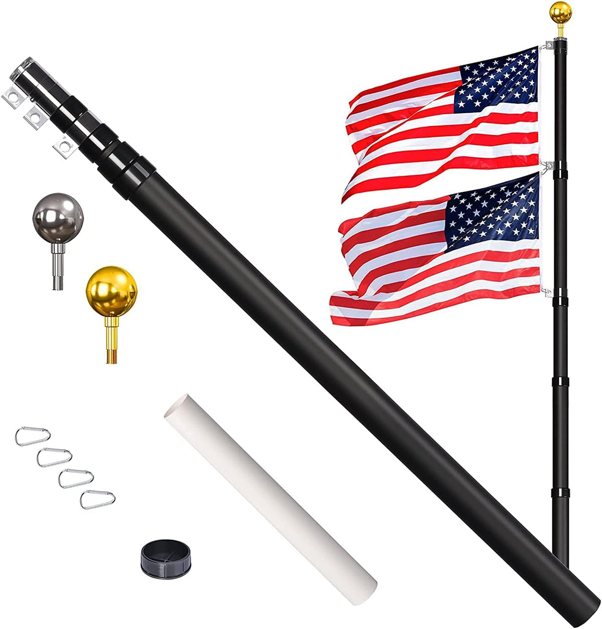 25ft Telescoping Aluminum Flag Pole Kit with 3x5 American Flag Y456
