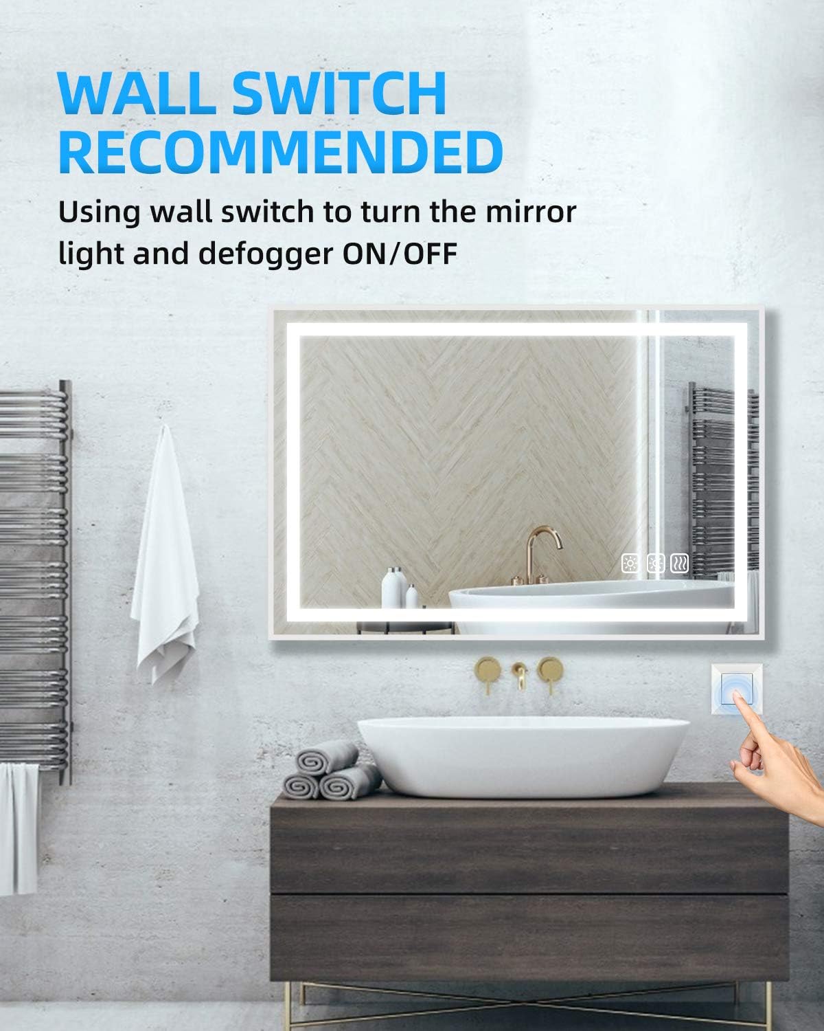 24 x 40 Inch LED Dimmable Anti-Fog Wall Mounted Vanity Mirror Y67761