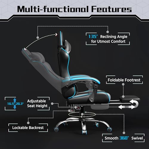 Black Gray Ergonomic Gaming Chair with Massage Lumbar Support and Footrest P1151