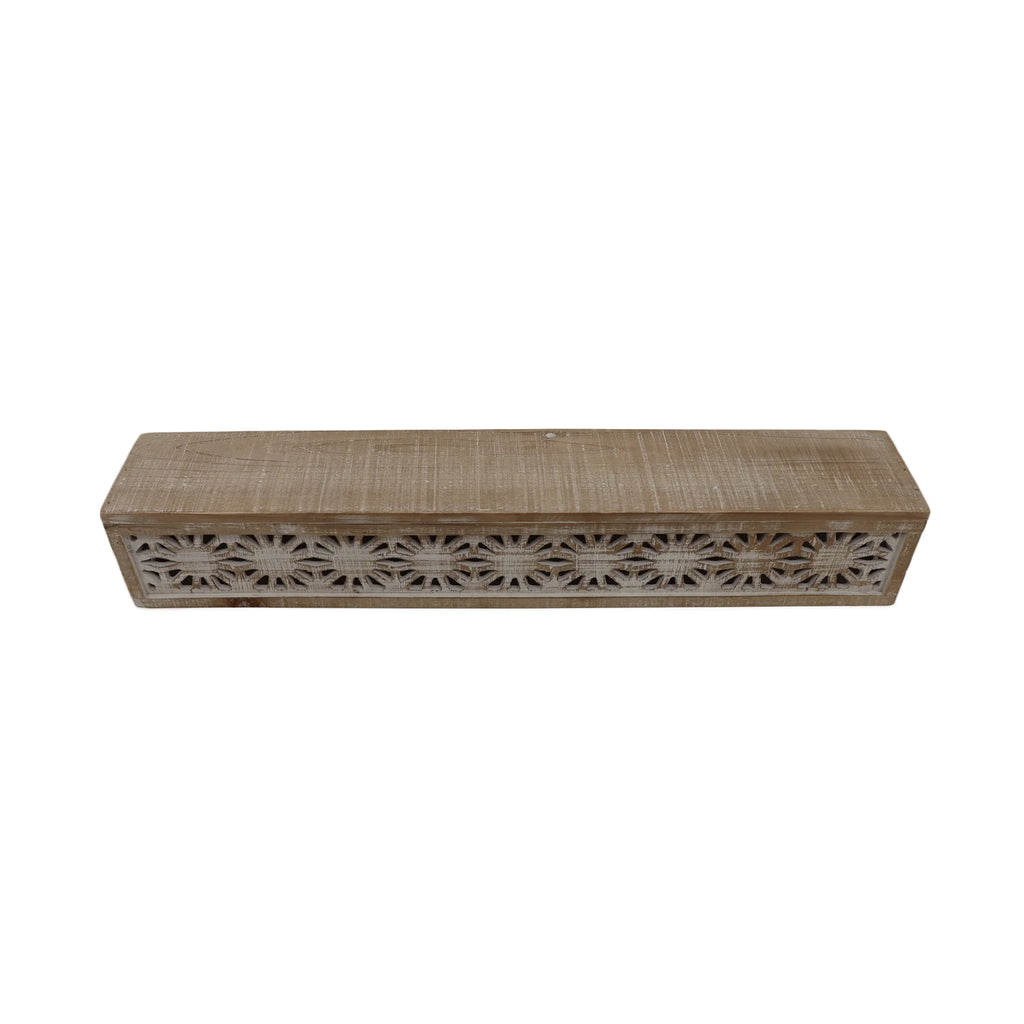 Hand-Carved Wooden Floral-Patterned Floating Wall Shelf X672473