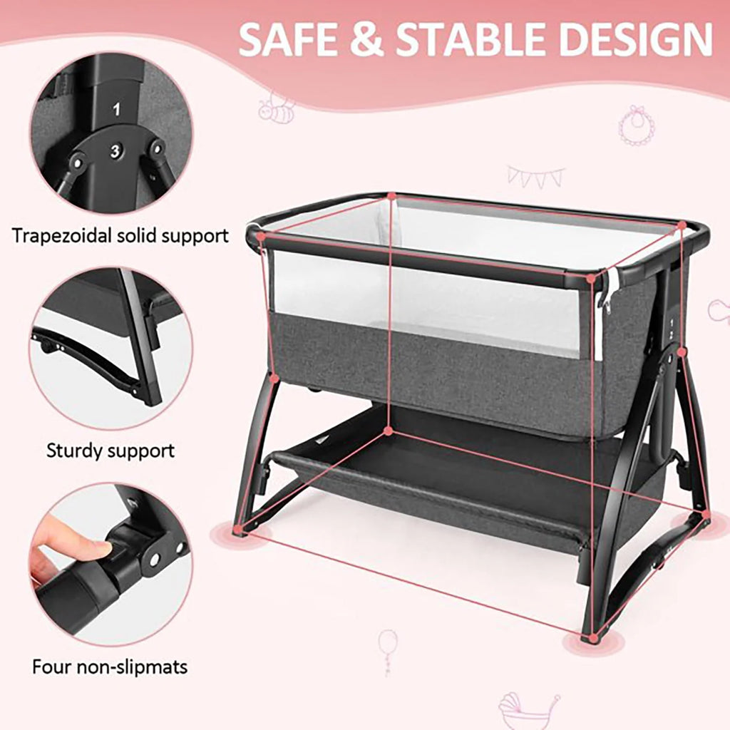 Baby Bassinet Bedside Sleeper Adjustable 7-Level Portable Bed Light Gray G4169
