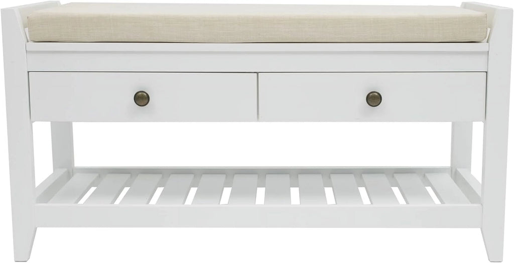 Blue Shoe Storage Bench with Cushioned Seat and 2 Drawers M709