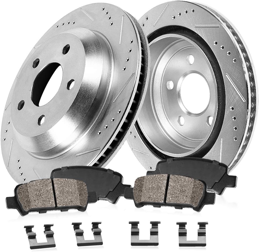 350mm Drilled & Slotted 5 Lug 2 Rotors + Ceramic Pads + Clips G80705