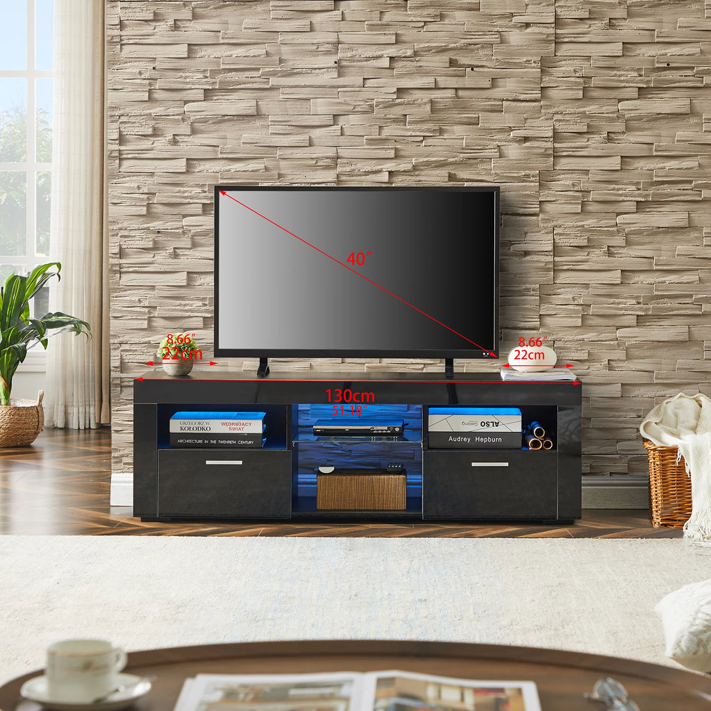 Black High Glossy TV Stand with LED Lights and Storage Shelves J88039