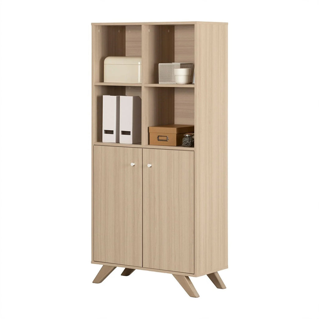 Contemporary Bookcase with 2 Doors & 4 Open Storage Spaces H3928