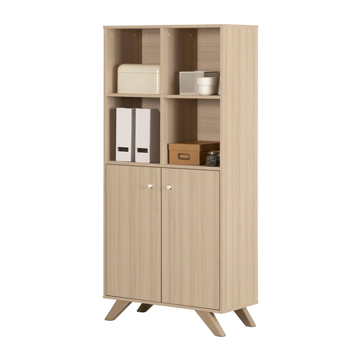 Contemporary Bookcase with 2 Doors & 4 Open Storage Spaces H3928