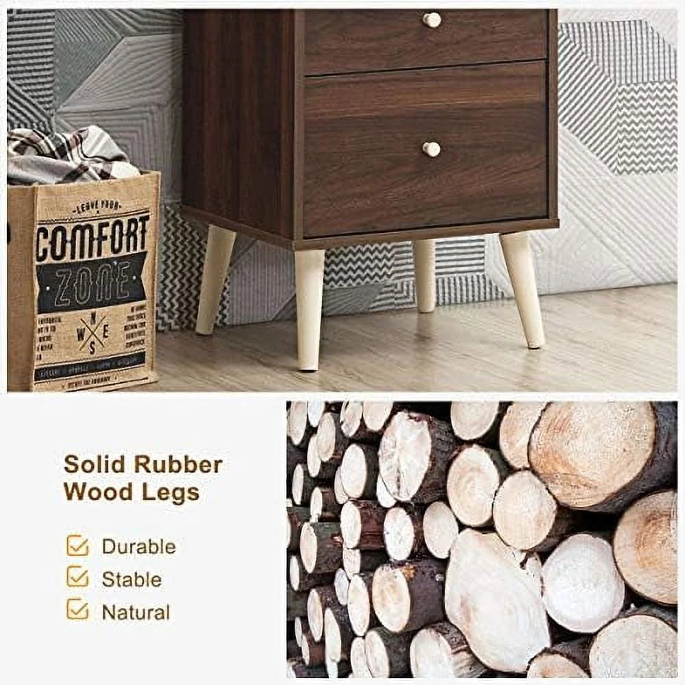 Solid Rubber Wood Nightstand with Drawers C8024