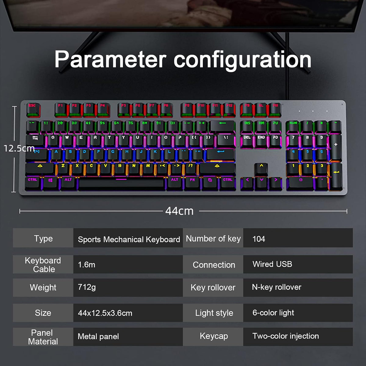 Wired Mechanical Gaming Keyboard Rainbow Backlit 104 Keys Pack of 2 G8794