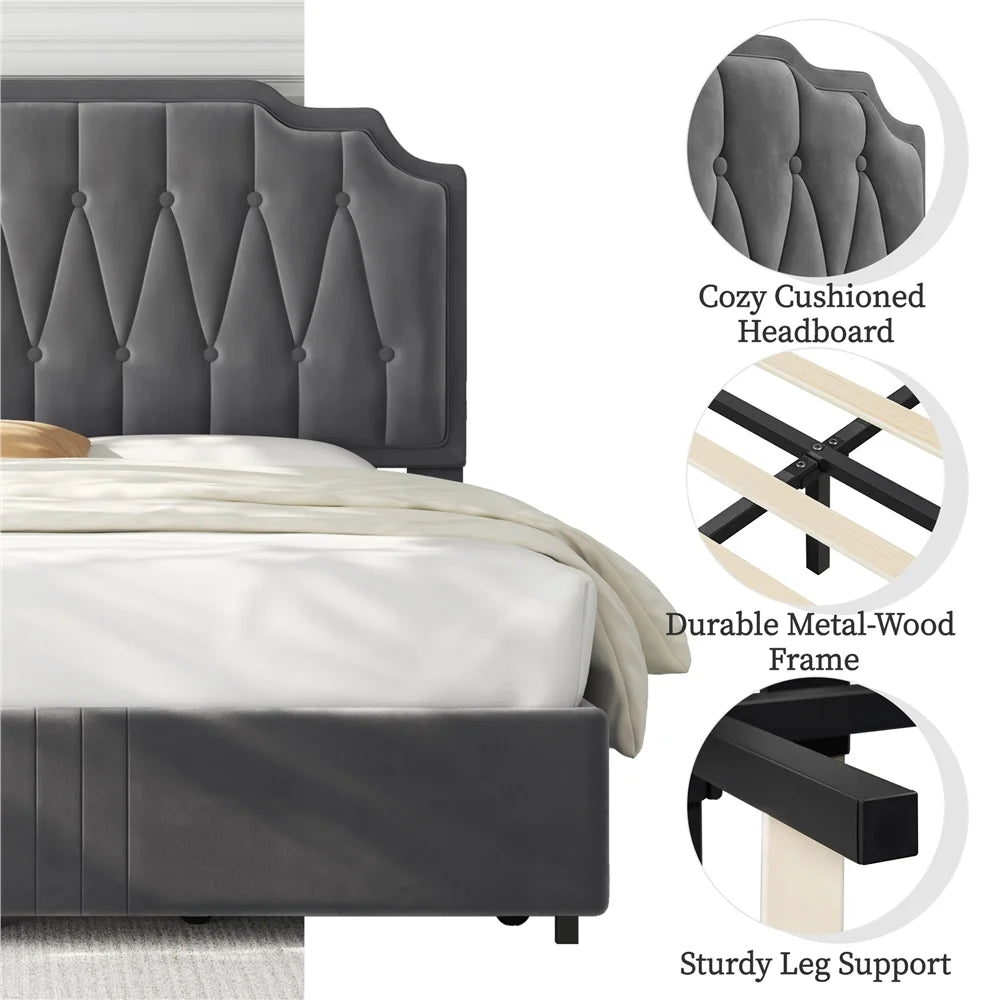 Queen Upholstered Bed with 4 Storage Drawers G951942