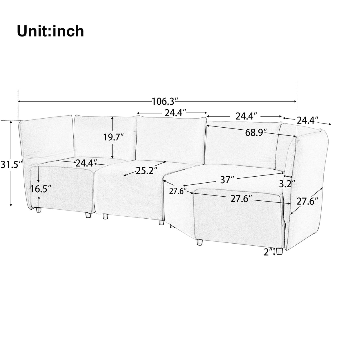 Beige 3 Seater Polyester Sofa G4223
