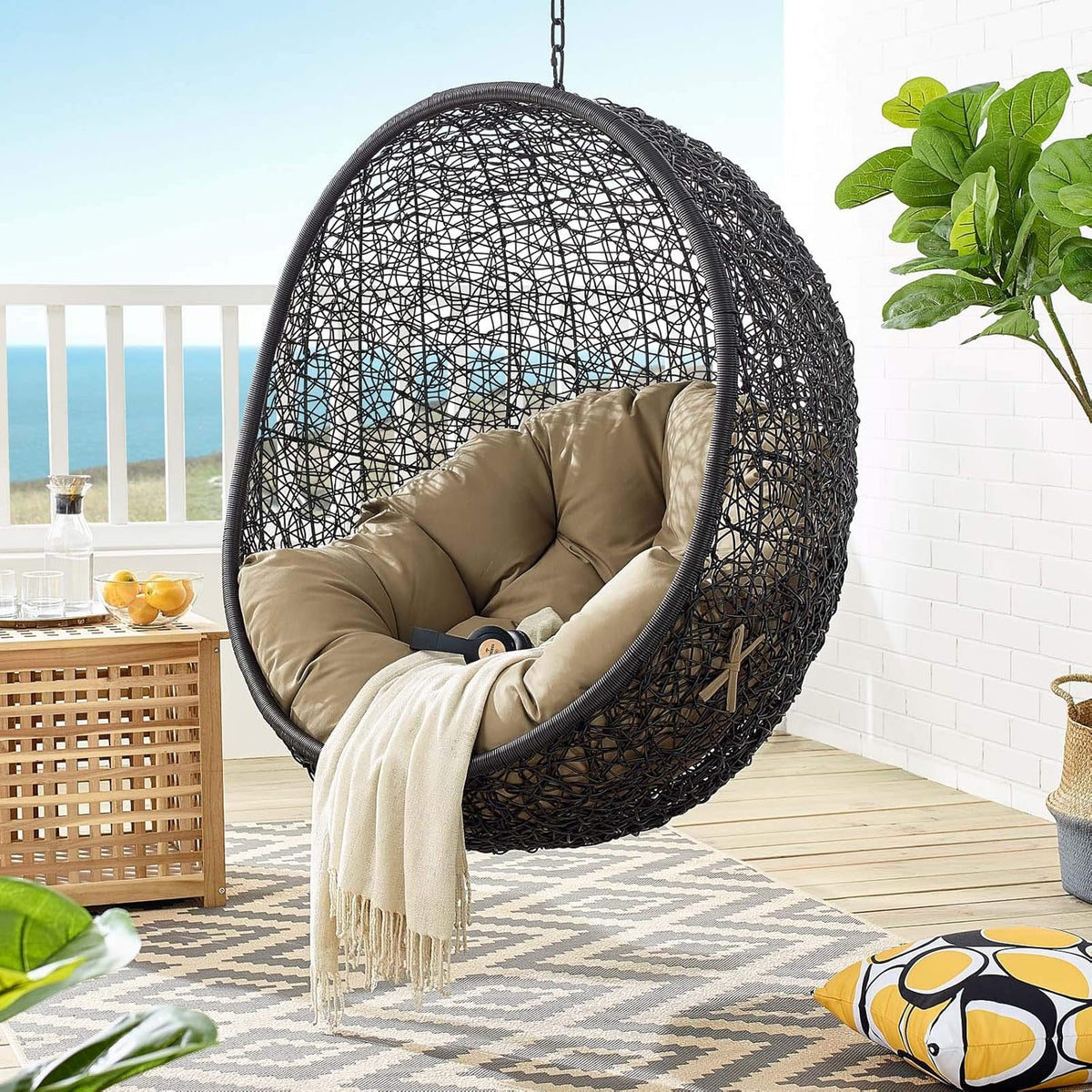 Black White Outdoor Patio Lounge Chair L145603