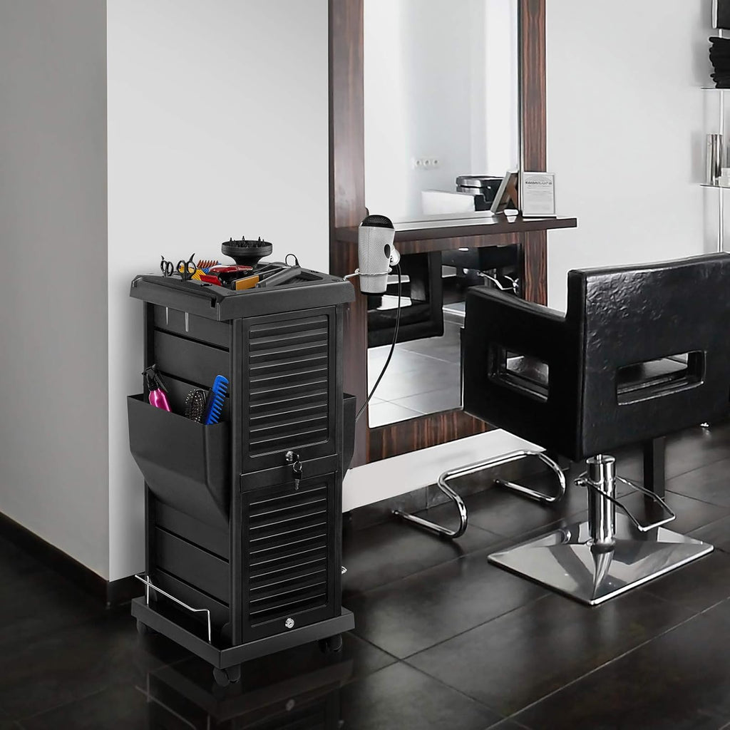 Black Rolling Trolley Cart with Pockets J9815