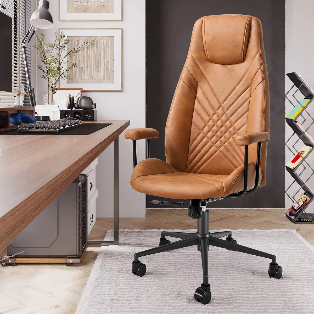 High Back Office Chair with Armrest Brown U628