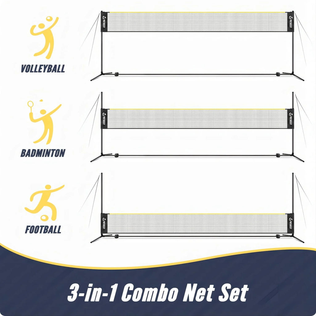 Adjustable Height Volleyball Badminton Net Set with Poles, Rackets, Shuttlecocks and Volleyball Z499