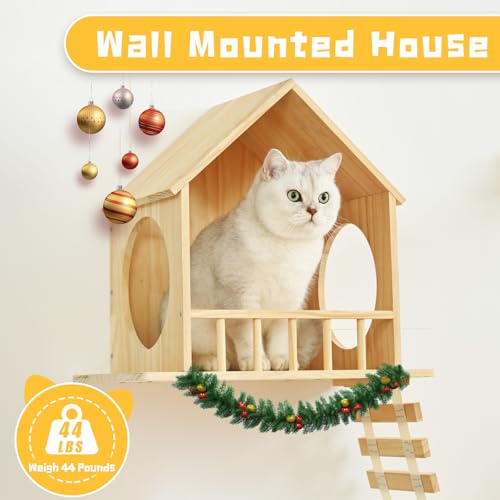 9pc Wooden Cat Wall Shelves with Condo Houses Perches Ladders and Scratching Posts H486