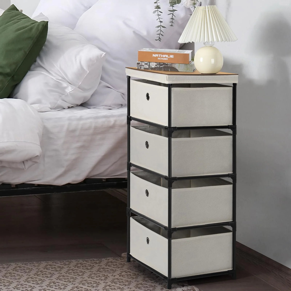 4 Drawer Fabric Storage Nightstand Y69768