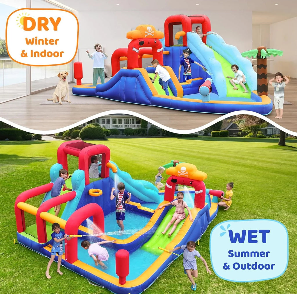 Inflatable Water Slide Bouncy House, 11-in-1 with Splash Pool T354