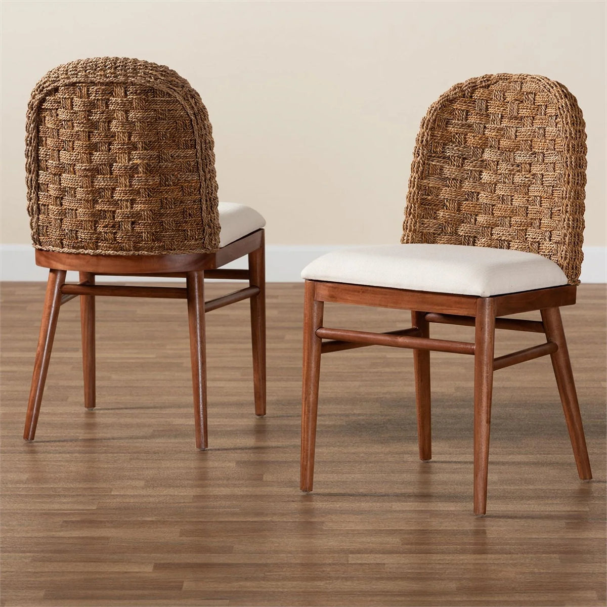 Brown Acacia Wood Seagrass Dining Chair Set of 2 N95426