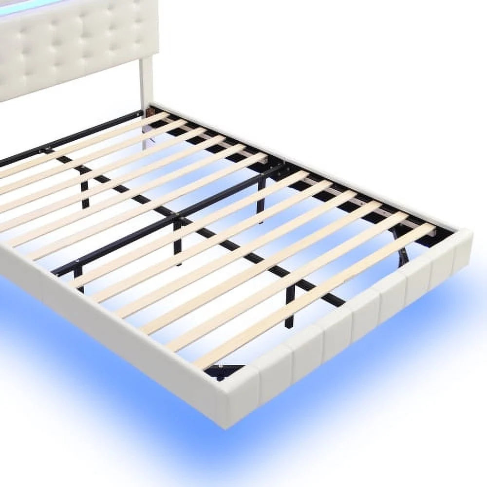 Full Size Black Upholstered Platform Bed Frame with LED Lights G451