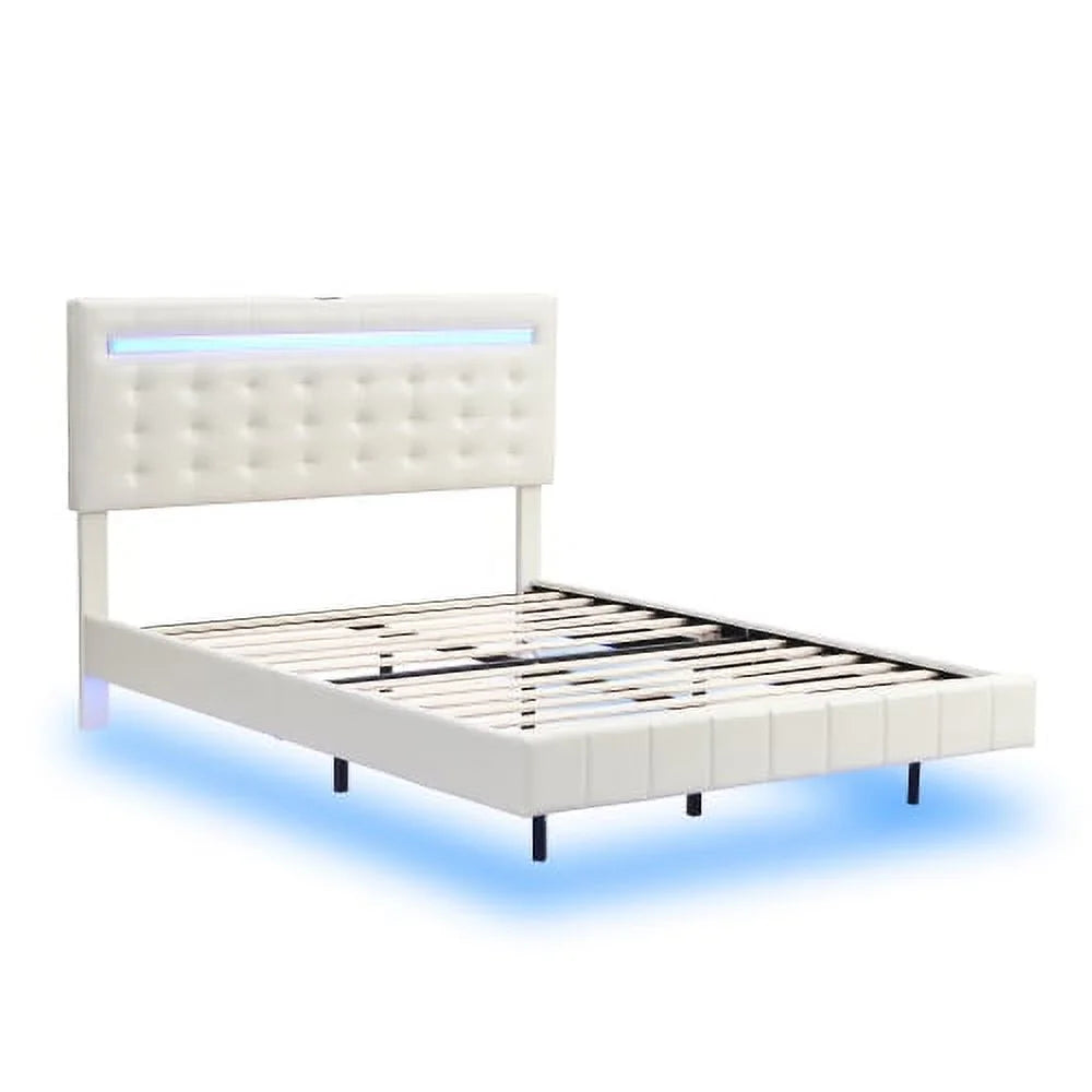 Full Size Black Upholstered Platform Bed Frame with LED Lights G451