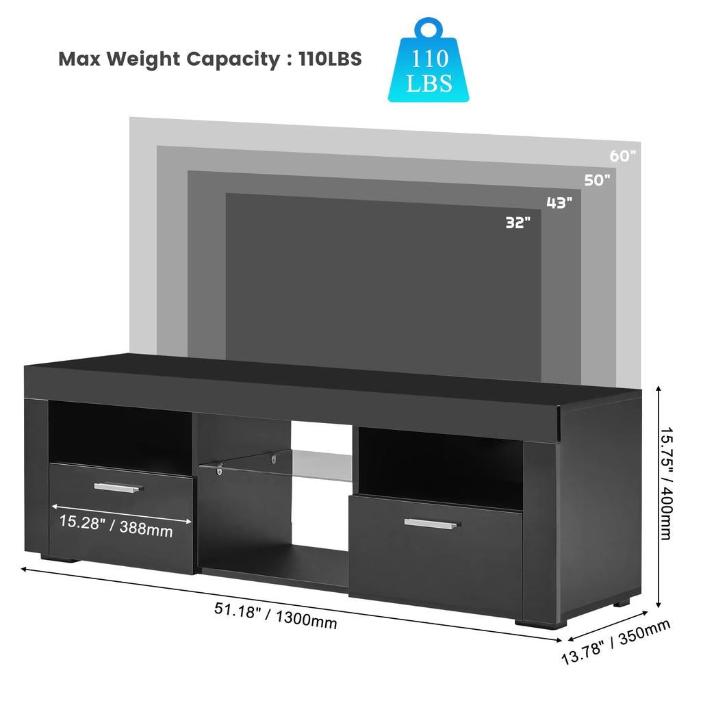 Black High Glossy TV Stand with LED Lights and Storage Shelves J88039