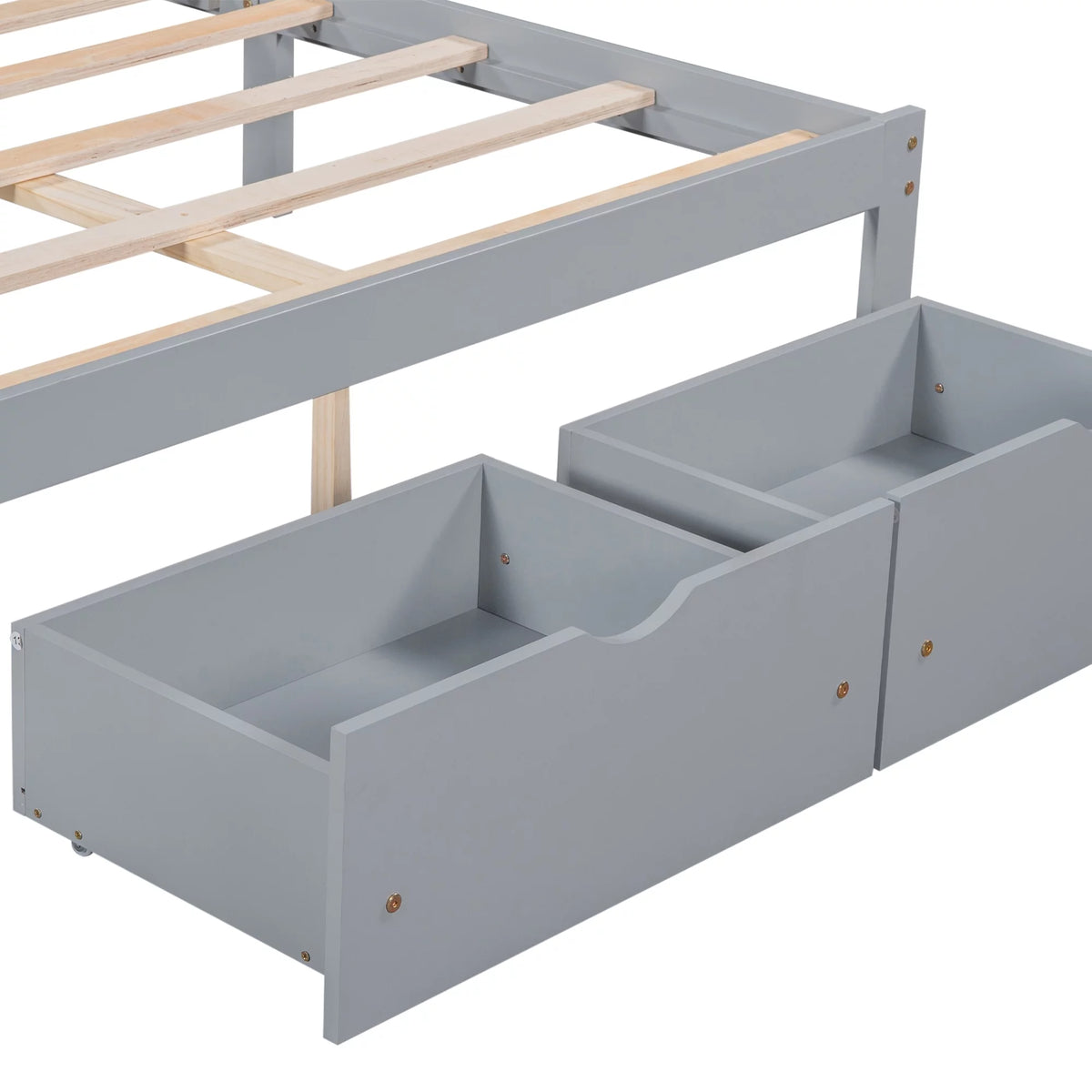 Gray Pine Wood Full Size Platform Bed Frame with Headboard and Drawers G955129