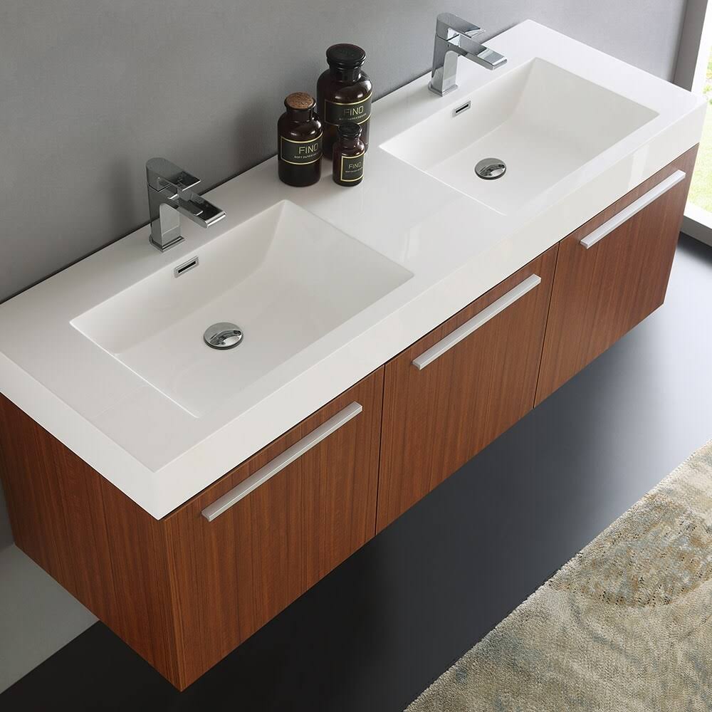 60 inch Walnut Wall Hung Double Sink Bathroom Cabinet V3508